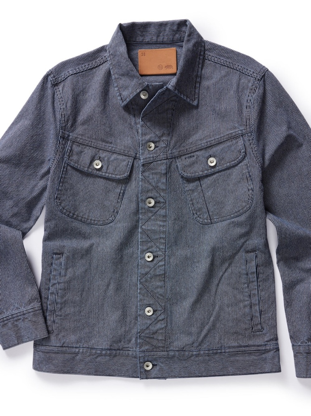 Taylor Stitch Long Haul Denim Navy Stripe Work Jacket Size 40/Medium